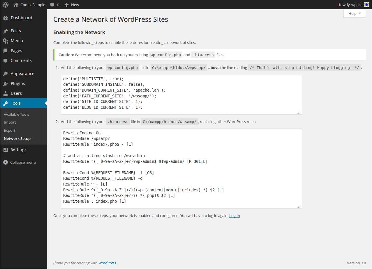 wordpress multisite_install_config network