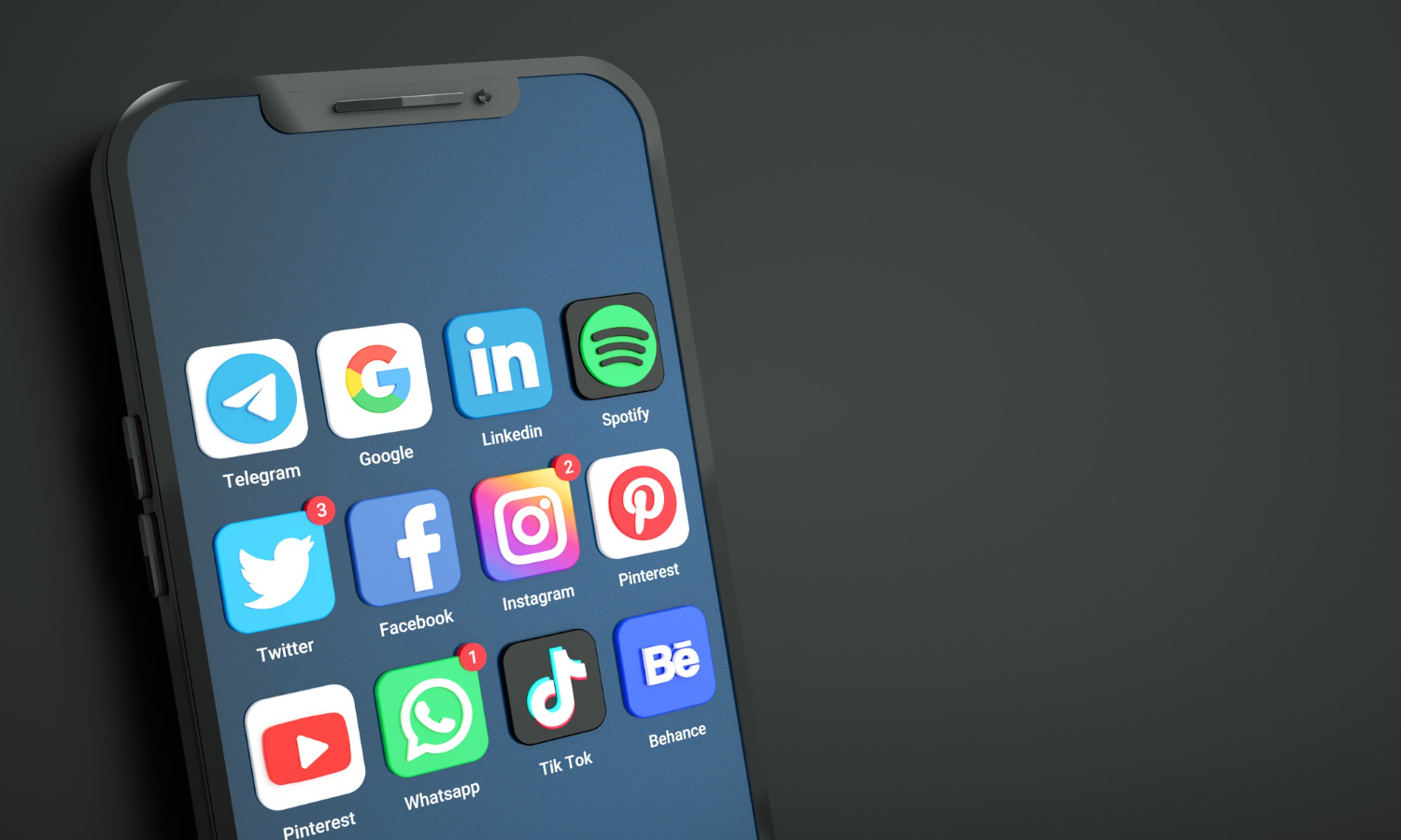 most popular social media icons logos mobile phone screen with copy space text